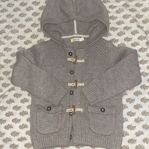 Baby Boden Taupe Knit Cardigan with Hood